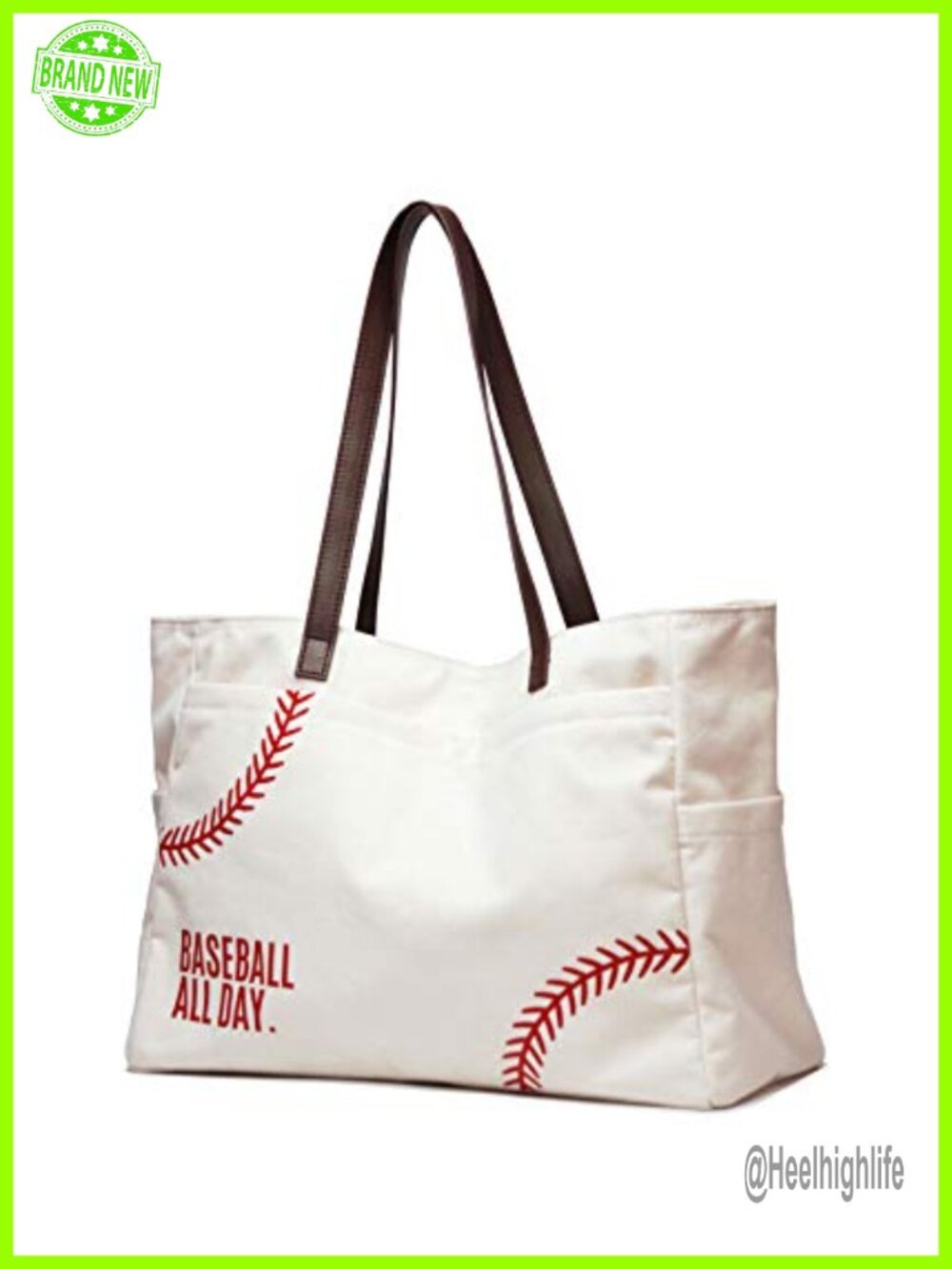 Canvas Utility Tote Bag with Pockets Large Baseball Mom Purse